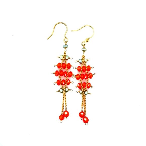 Delicate Orange Beads Earrings - Picture 1 of 5